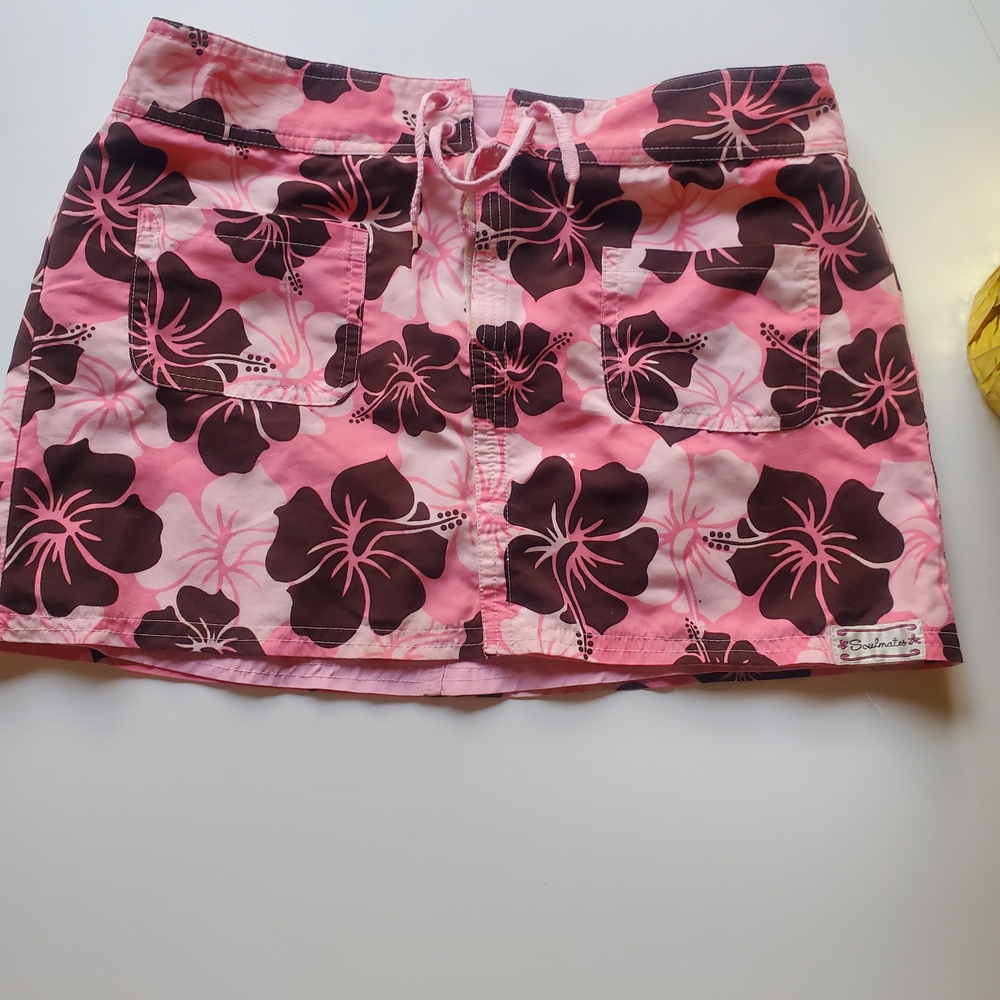 Soulmates Pink and Brown Floral Mini Skirt